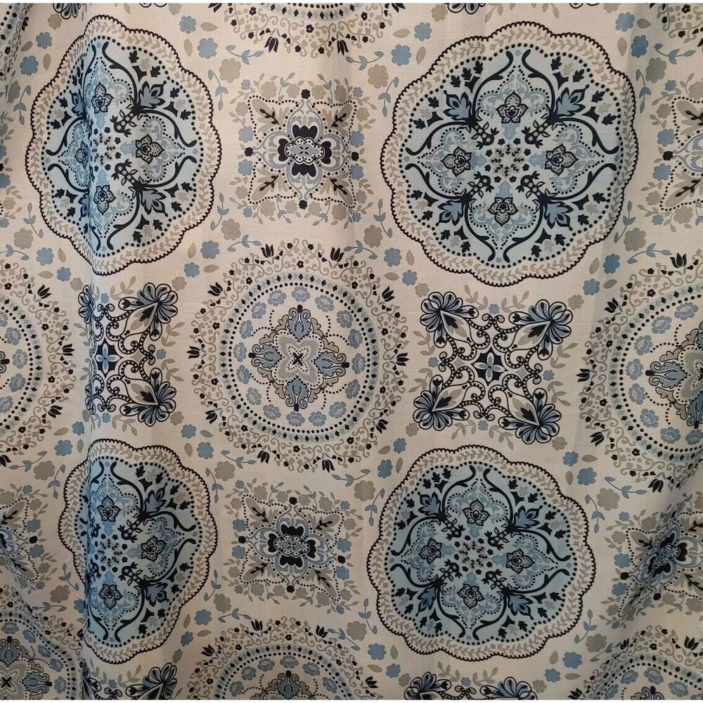 Blue Fabric Shower Curtain: Floral Mandala Design Original
